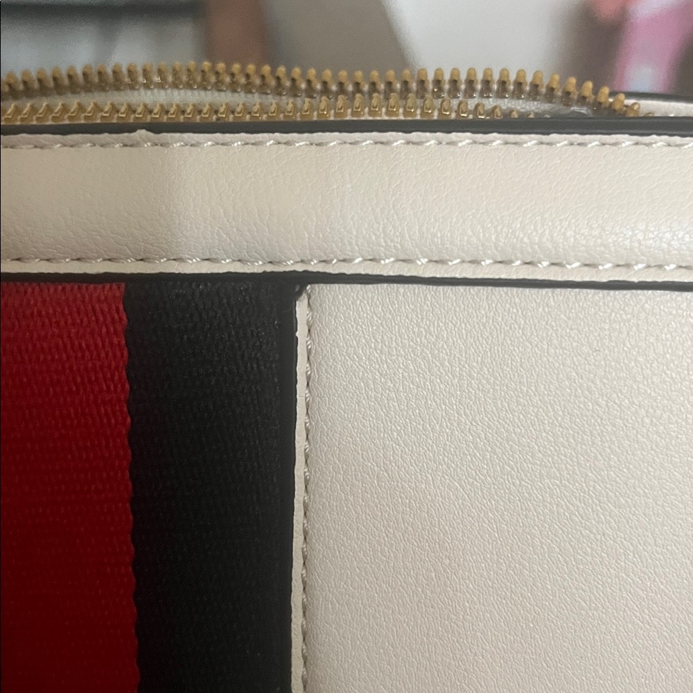White Crossbody Bag with Red & Black Center Stripe - Women's Shoulder Bag - Picture 5 of 7